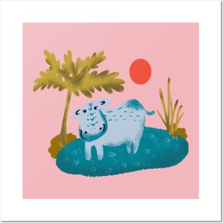 Cute blue hippopotamus Posters and Art